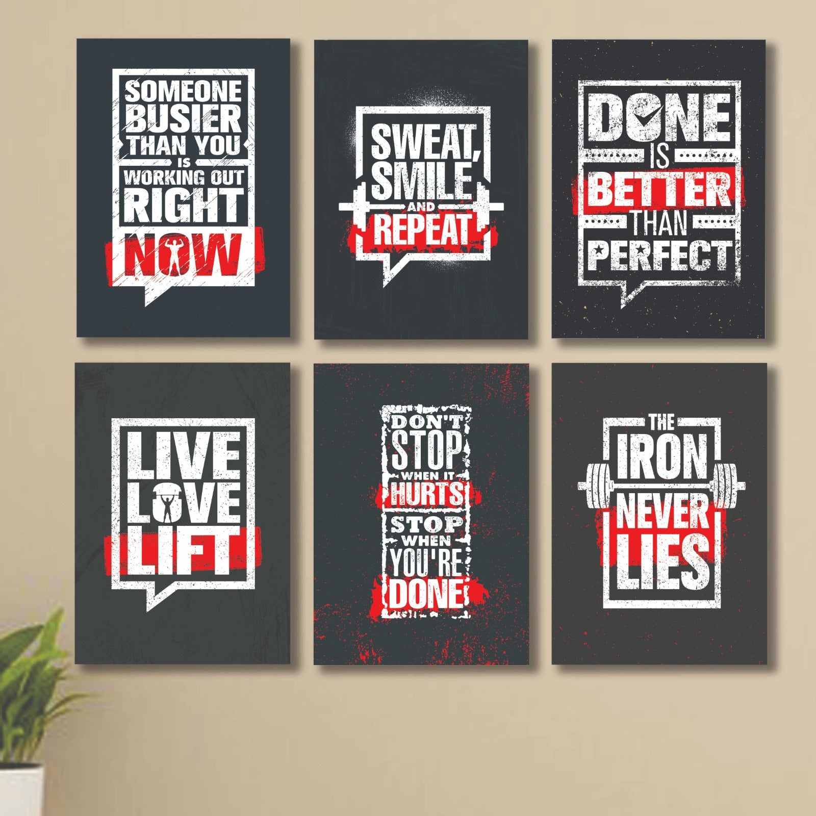 6 PC Wall Decor Cardboard Phototiles With Double Sided Back Sticking Build Your Body Gym Quotes(5*7size)