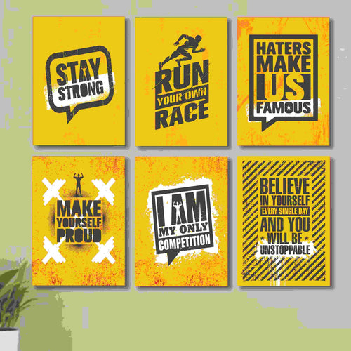 6 PC Wall Decor Cardboard Phototiles With Double Sided Back Sticking Exercise Quotes(5*7size )