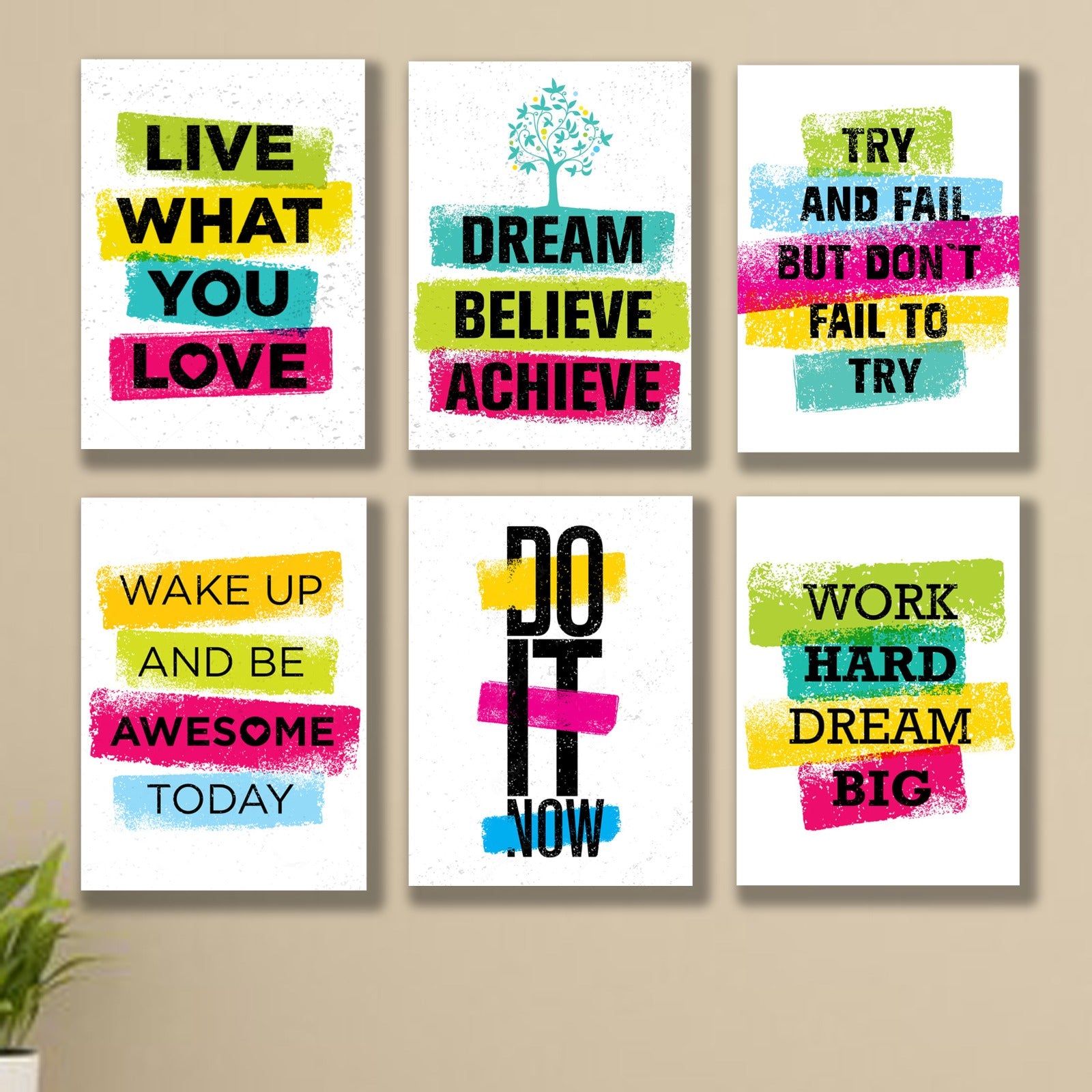 6 PC Motivational Quote Wall Decor Cardboard Phototiles Elegant Durable Stylish Inspiring And Decorative Art - 5*7