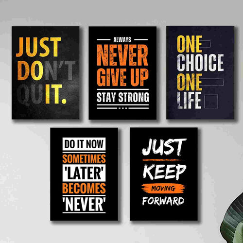 6 PC Wall Decor Cardboard Phototiles With Double Tape For Back Sticking Black Yellow Motivational Quotes(5*7size)
