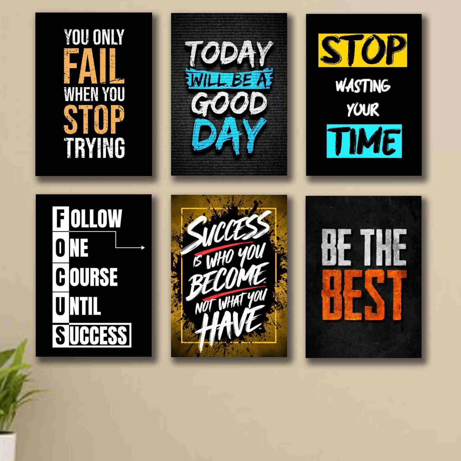 6 PC Wall Decor Cardboard Phototiles With Double Sided Back Sticking And Positive Quotes(5*7size)