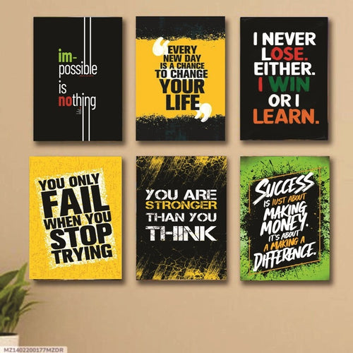 6 PC Wall Decor Cardboard Phototiles With Double Sided Back Sticking – Gym Hardest Quotes(5*7size)