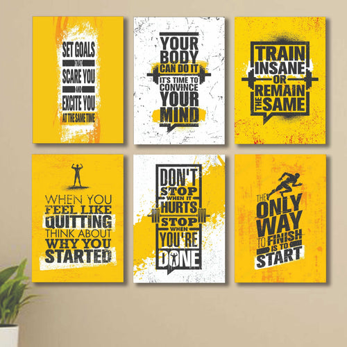6 PC Fitness Quote Wall Decor Cardboard Phototiles Durable Stylish Energetic Inspiring And Unique Decorative Gym And Home Art - 5*7