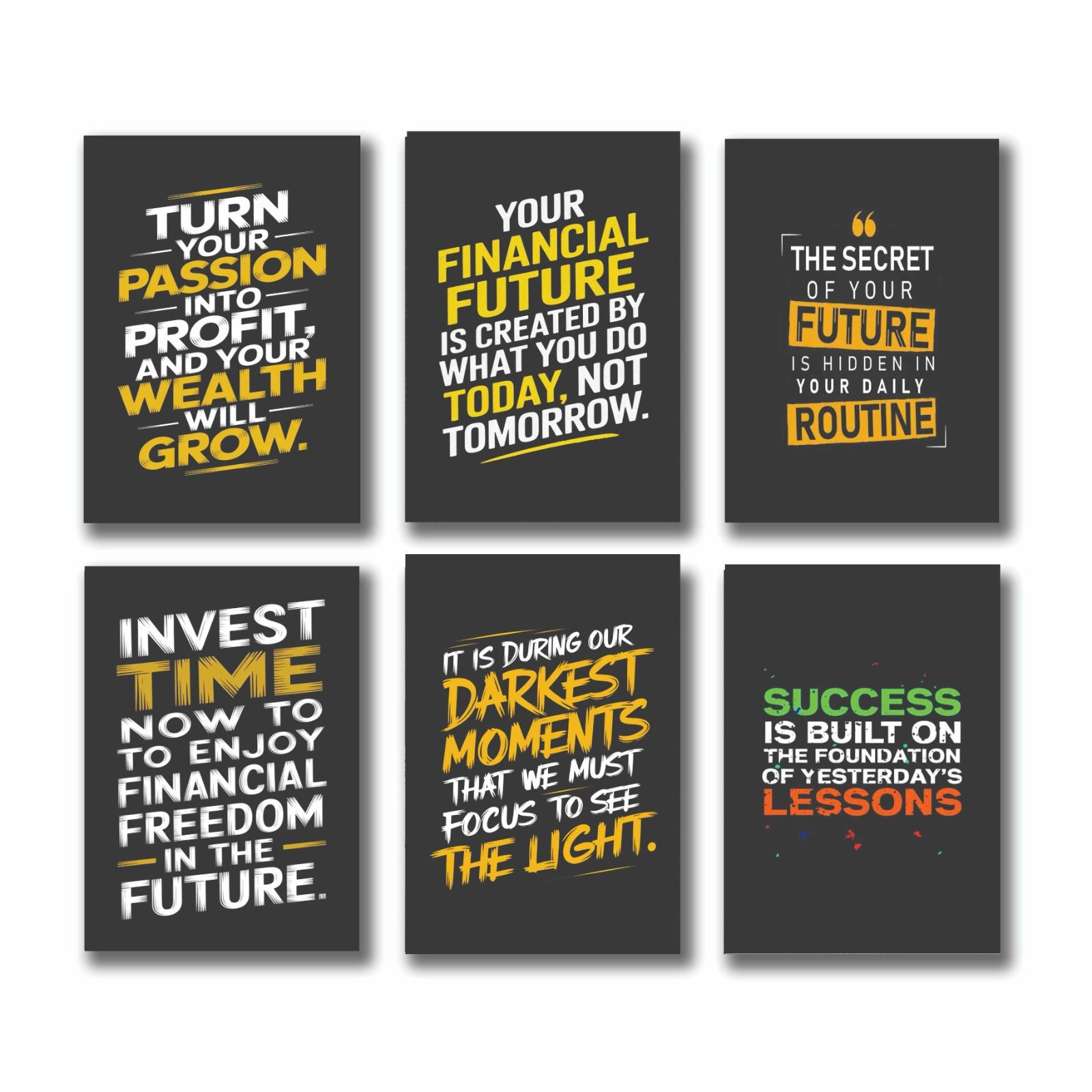 6 PC Wall Decor Cardboard Phototiles With Double Sided Back Sticking Success Quotes(5*7size)