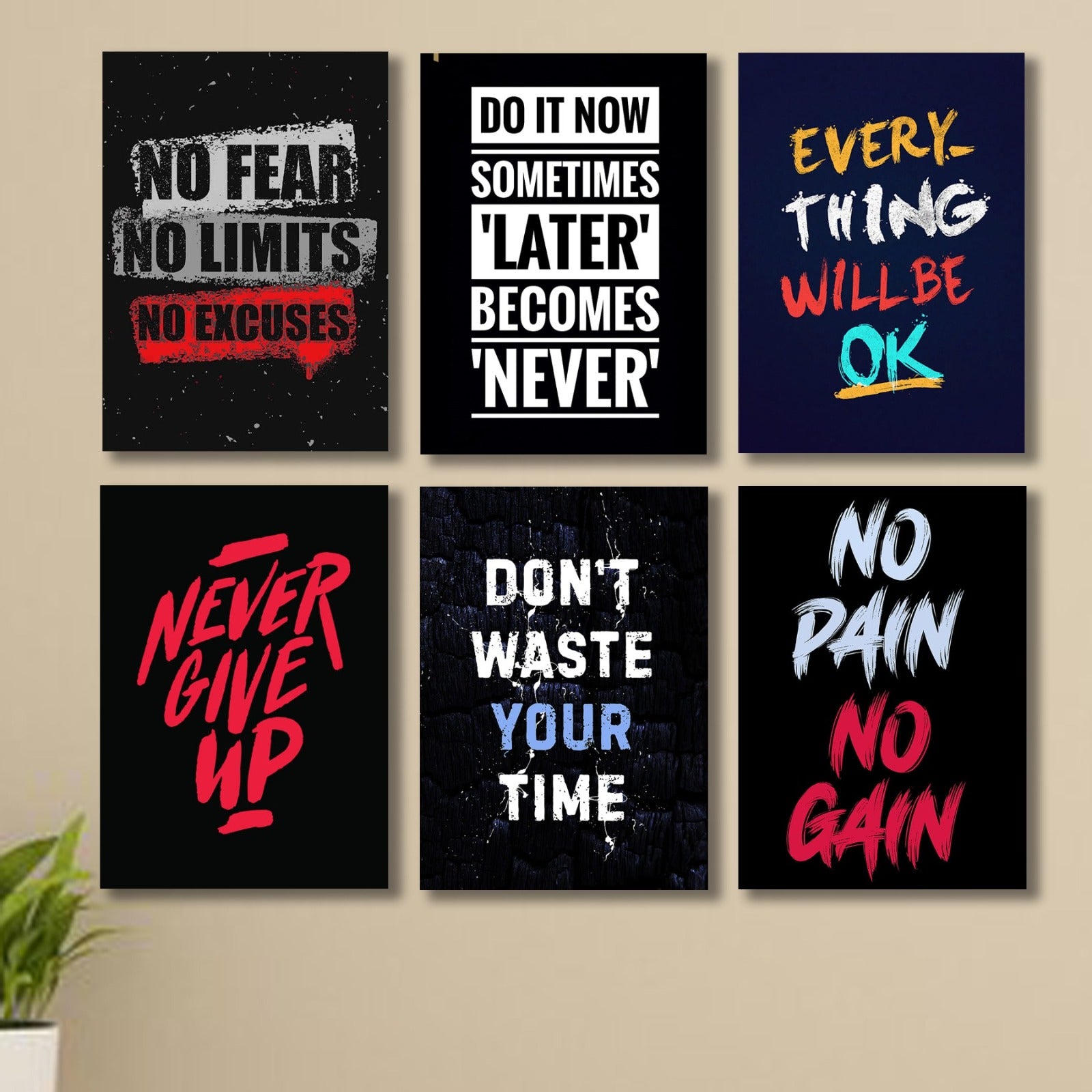 6 PC Motivating Quote Wall Decor Cardboard Phototiles Inspiring Elegant And Unique Decorative Home And Office Art - 5*7