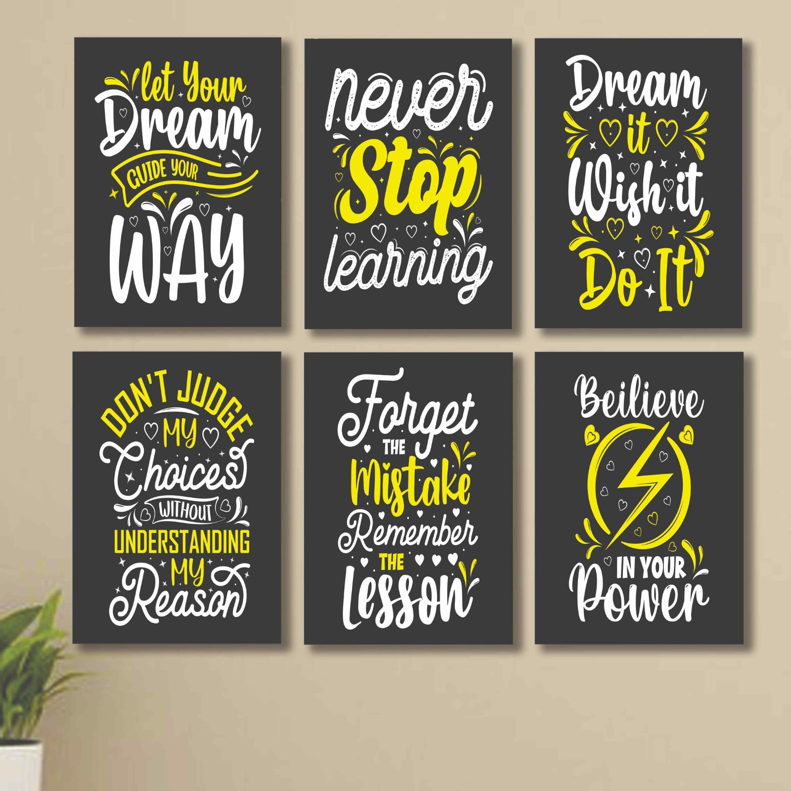 6 PC Wall Decor Cardboard Phototiles With Double Tape And Educational Discipline Quotes(5*7size)
